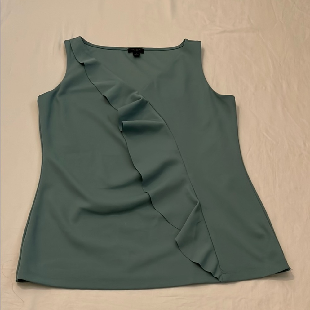 Ann Taylor Factory Ruffle Tank Top Shirt Blouse in Green Sage Size Small
